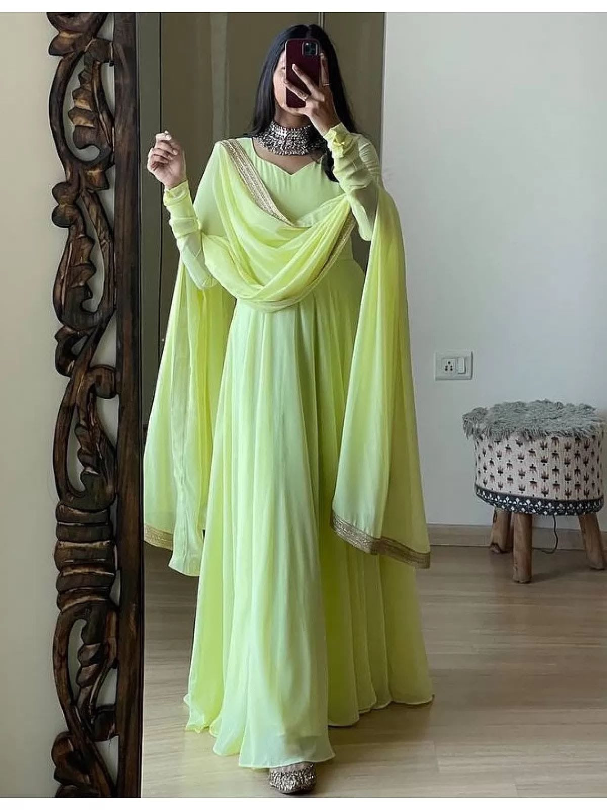 Georgette Attractive Gown Dupatta Set (Stitched)