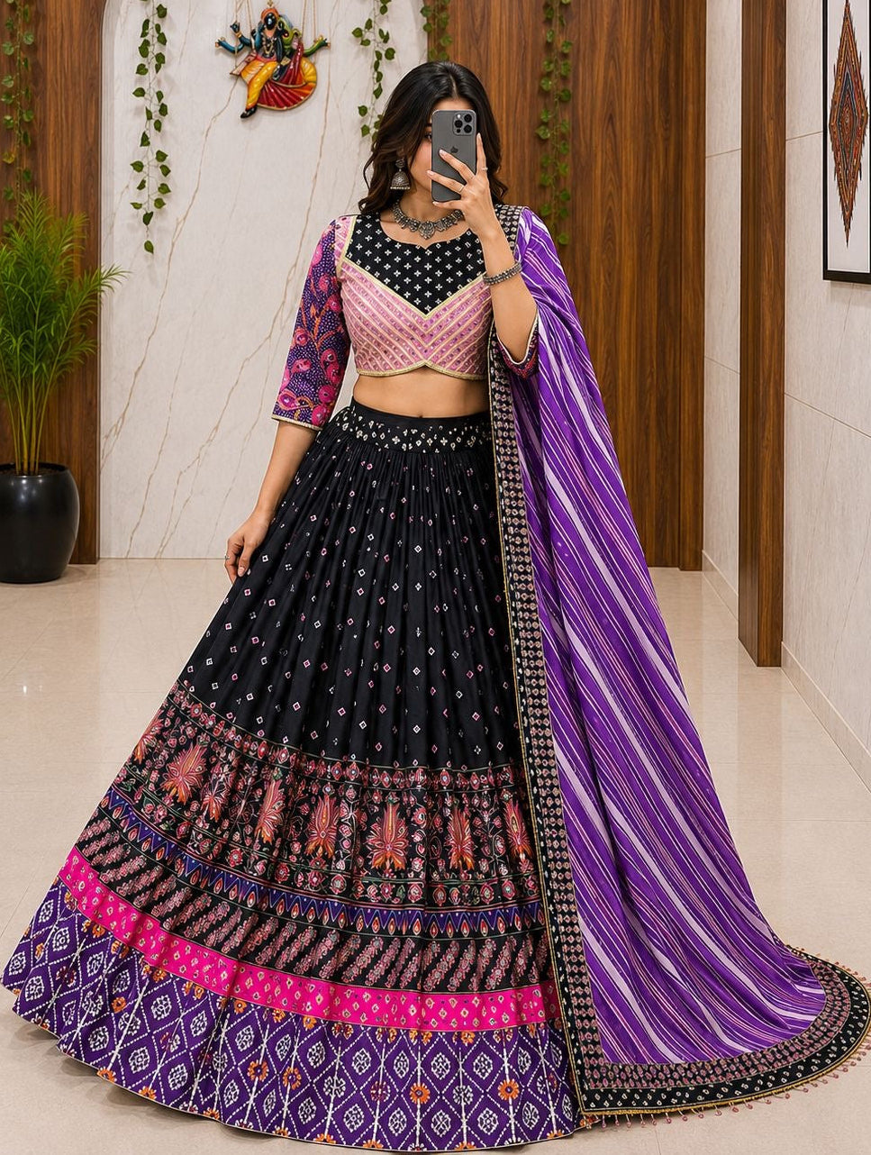 Ethenika Trending Designer Chaniya Choli for Navratri | Malai Silk with Mirror Work