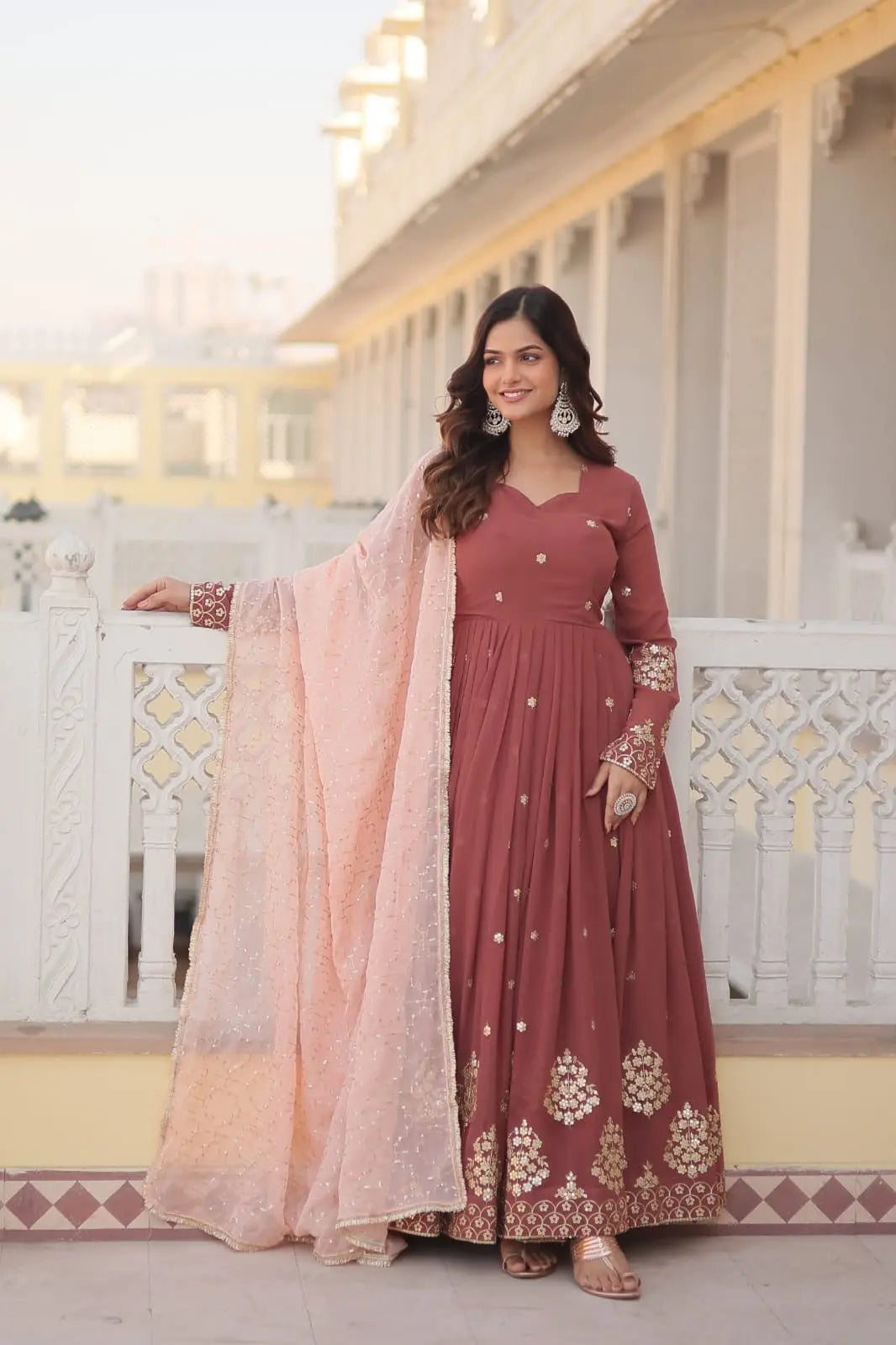 Faux Georgette Zari Thread Sequence Flair work Dress