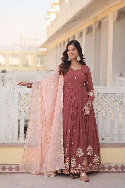 Faux Georgette Zari Thread Sequence Flair work Dress
