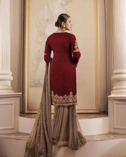 Georgette Sequence work Party Wear Kurti Sharara Dupatta Set
