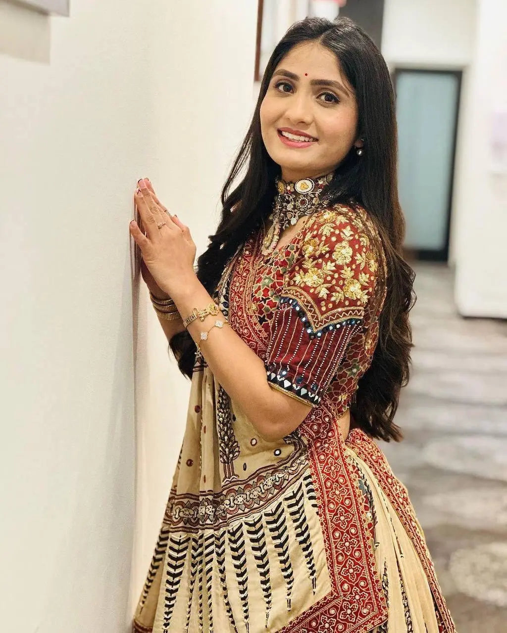 Heavy Muslin Digital Print Mirror Work Navratri Chaniya Choli