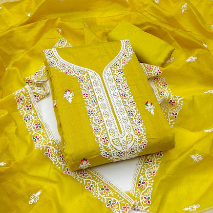 Heavy Chanderi Neck Embroidery work Dress Material (Unstitched)