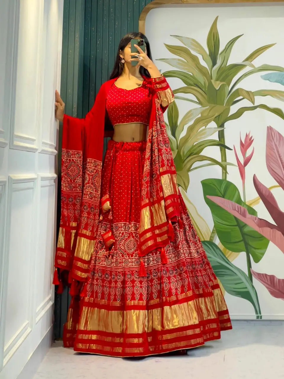 Modal Authentic Hand Blocked Ajrakh work Navratri Special Chaniya Choli