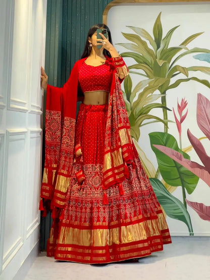 Modal Authentic Hand Blocked Ajrakh work Navratri Special Chaniya Choli