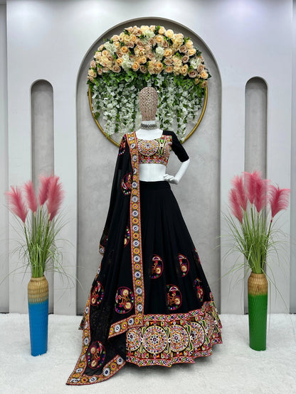 Faux Gerogette Full Mirror work Chaniya Choli (Stitched)