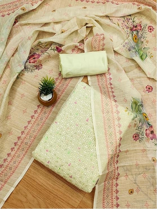 Modal Chanderi with Sequence Lakhnavi work Dress Material