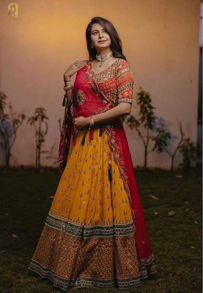 Heavy Butter Silk Digitql Print with Real Mirror work Navratri special Chaniya Choli