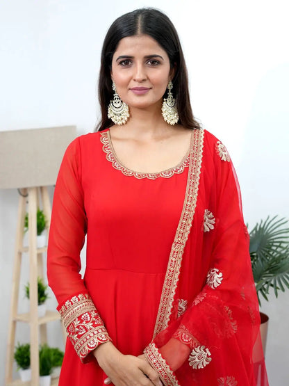 Elegant Red Gown Dupatta set for Karwachauth (Stitched)