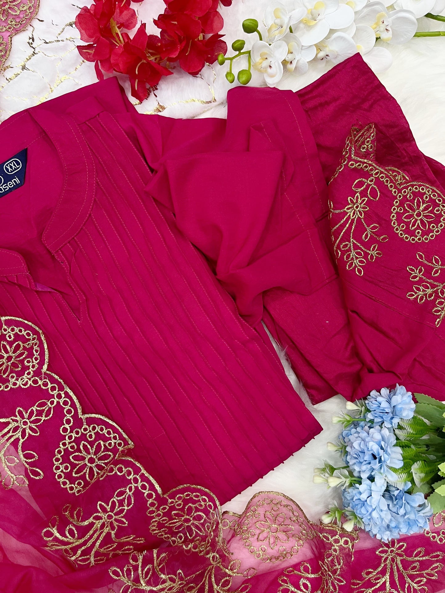 Kurti Pant with Organza Dupatta Set (Stitched)