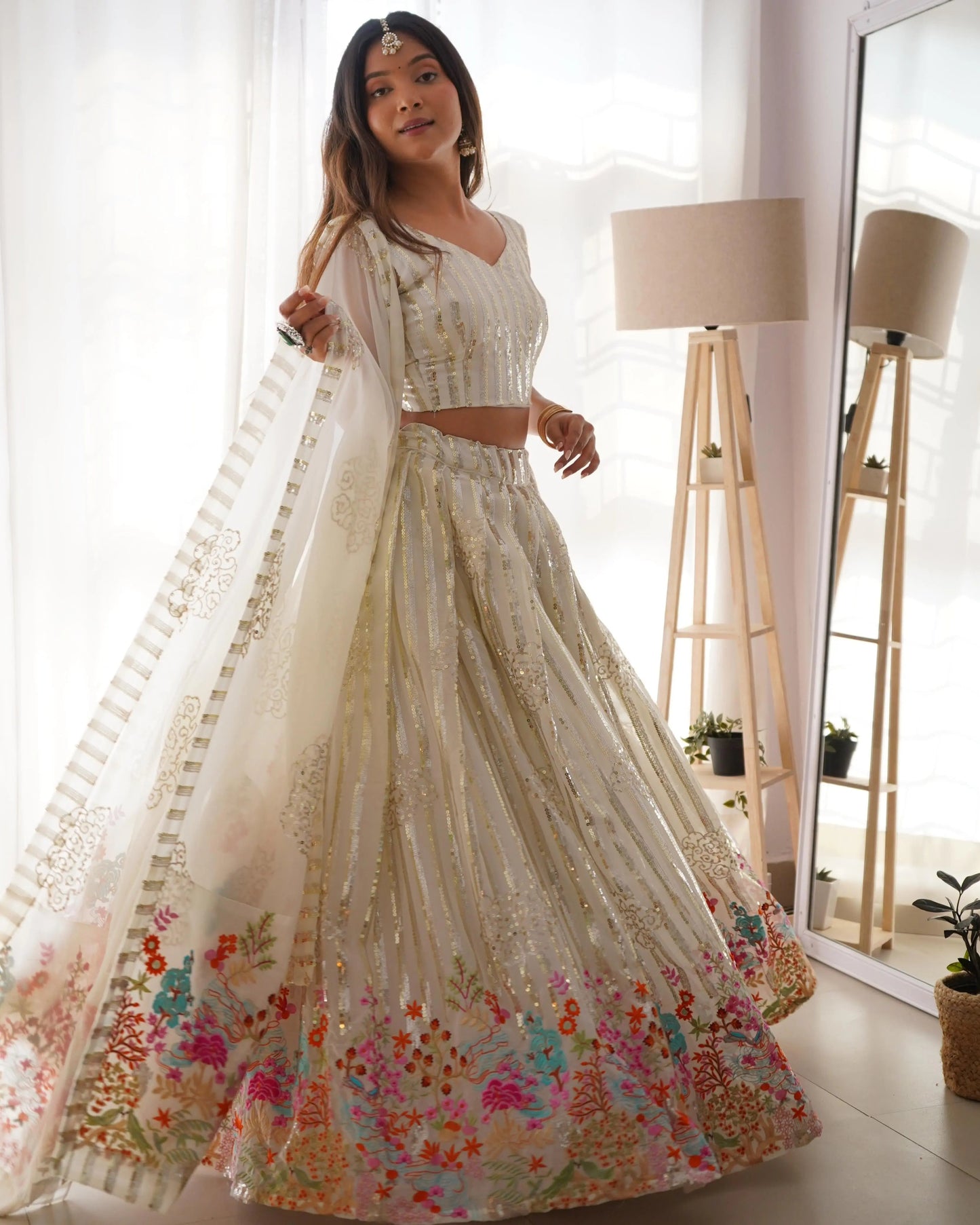 Faux Georgette Sequence Embroidery work  Lehenga Choli