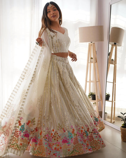 Faux Georgette Sequence Embroidery work  Lehenga Choli