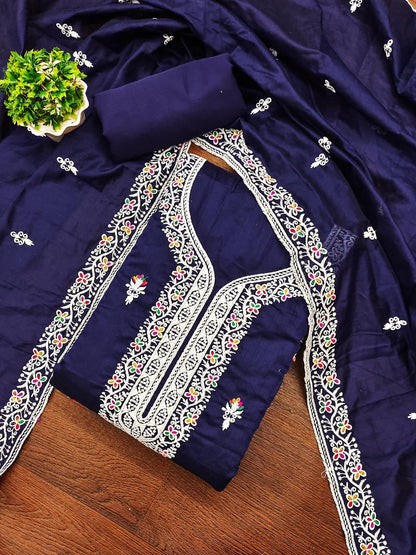 Heavy Chanderi Neck Embroidery work Dress Material (Unstitched)