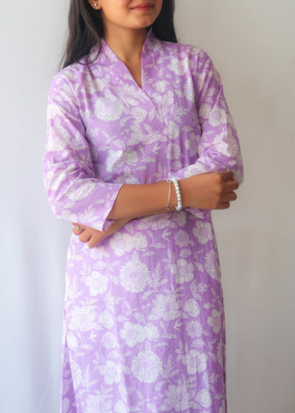 Lavender Floral V-Neck Suit Set