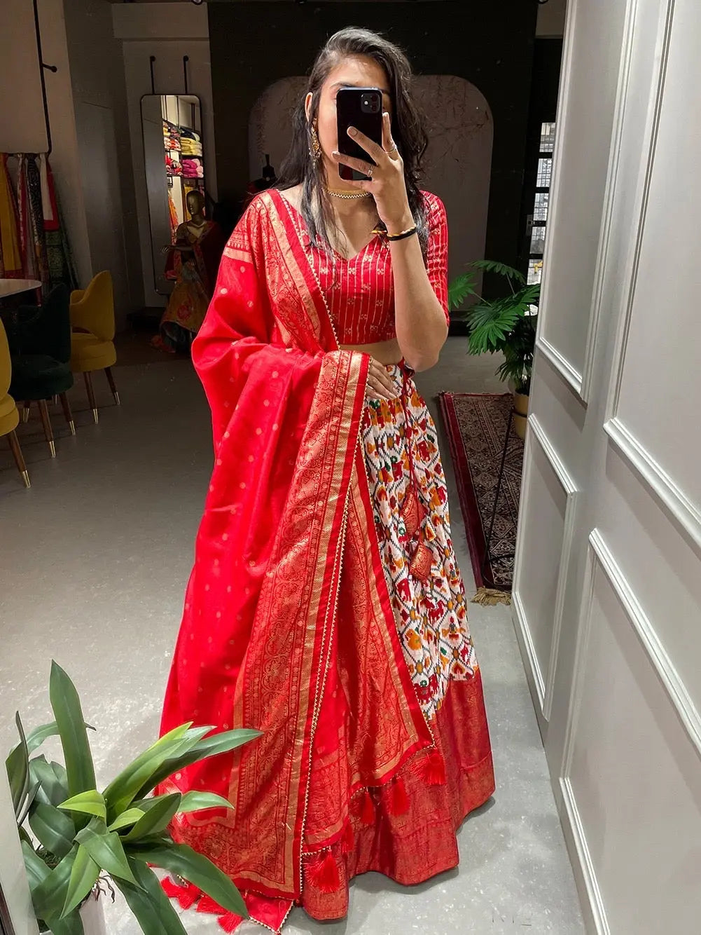 Dola Silk Patola Print with Foil work Navratri special Chaniya Choli (Stitched)