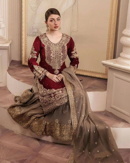 Georgette Sequence work Party Wear Kurti Sharara Dupatta Set