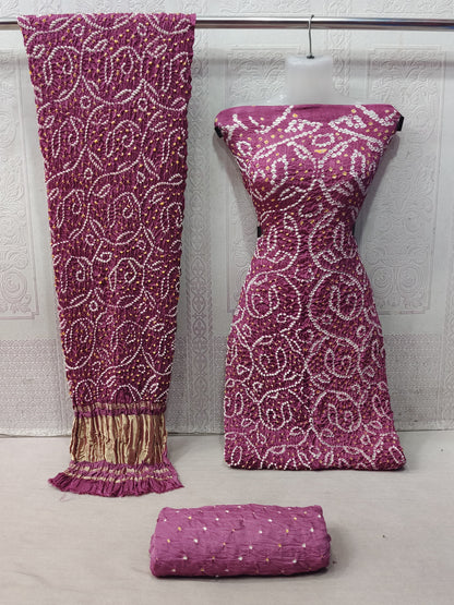 Modal Ghazi Silk barik Bandhej work Kutchi Bandhani Dress Material