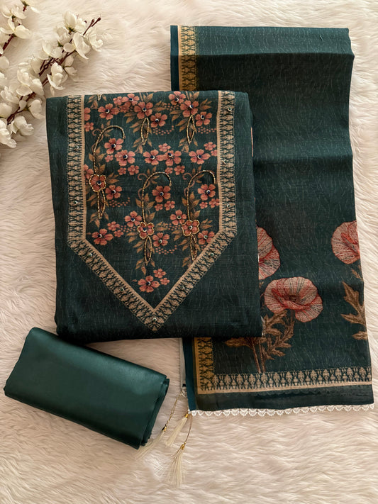 Handloom Cotton Digital Print With Stone Work Dress Material