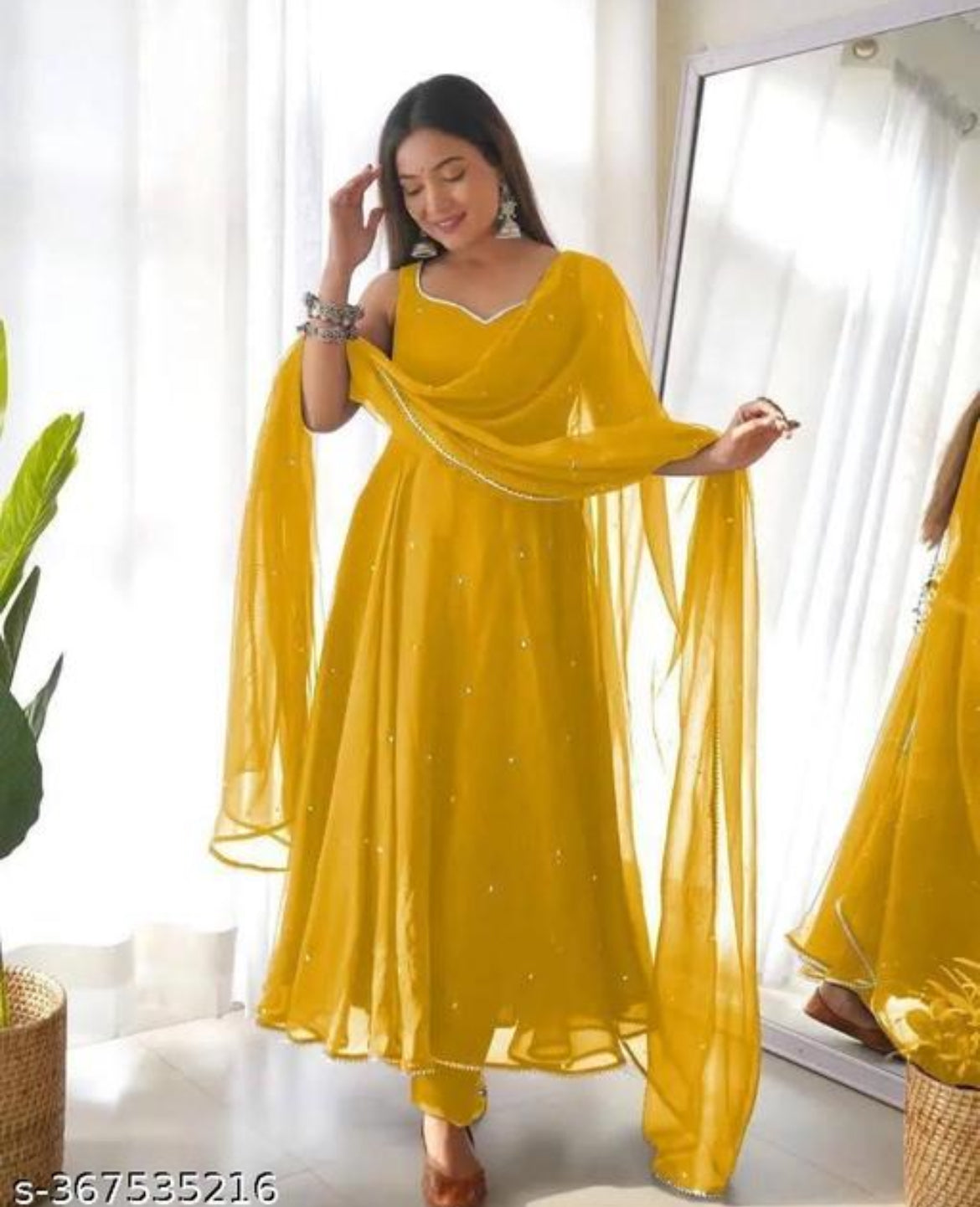 Faux Georgette 5mm sequence work Party wear Gown (Stitched)