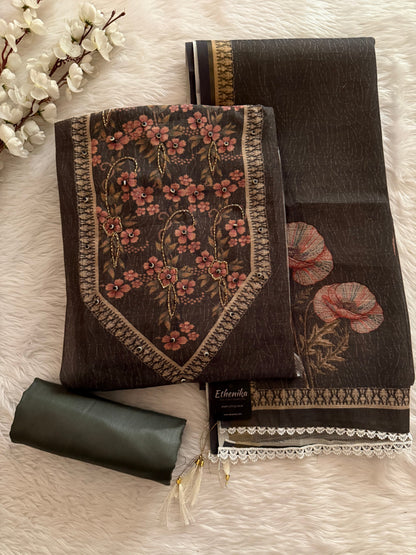 Handloom Cotton Digital Print With Stone Work Dress Material