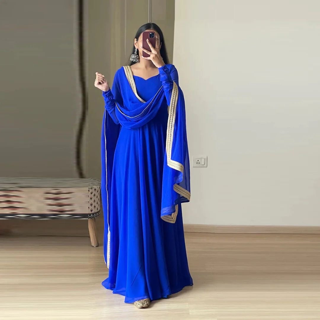 Georgette Attractive Gown Dupatta Set (Stitched)