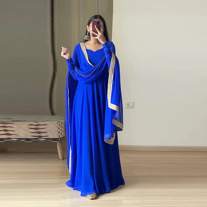Georgette Attractive Gown Dupatta Set (Stitched)