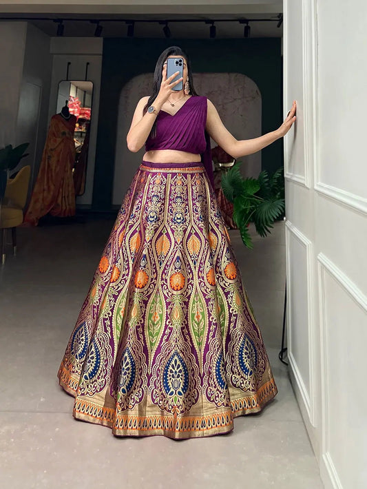 Banarsi Silk Zari Weaving work Lehenga Choli Set