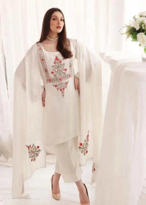 Georgette Embroidery work Kurti Pant Dupatta Set