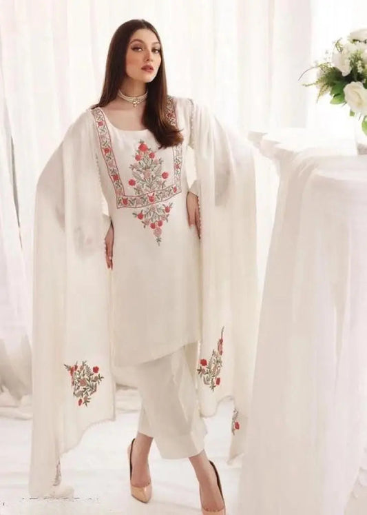 Georgette Embroidery work Kurti Pant Dupatta Set