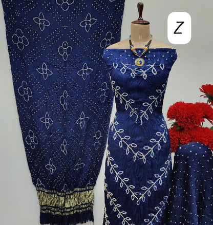 Modal Ghazi Silk Kutchi Bandhani Dress Material (Unstitched)
