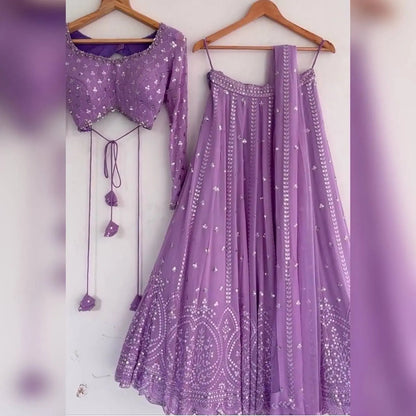 Faux Georgette Sequence Embroidery work Lavender Lehenga Choli Set