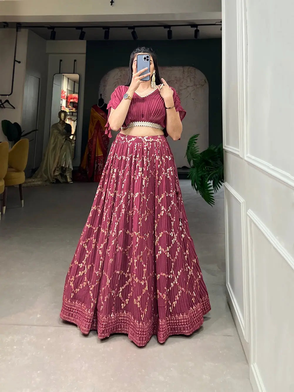 Faux Georgette Sequence Embroidery work Lehenga Choli
