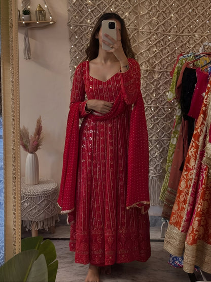 Lakhnavi Embroidered Work Anarkali Suit Set