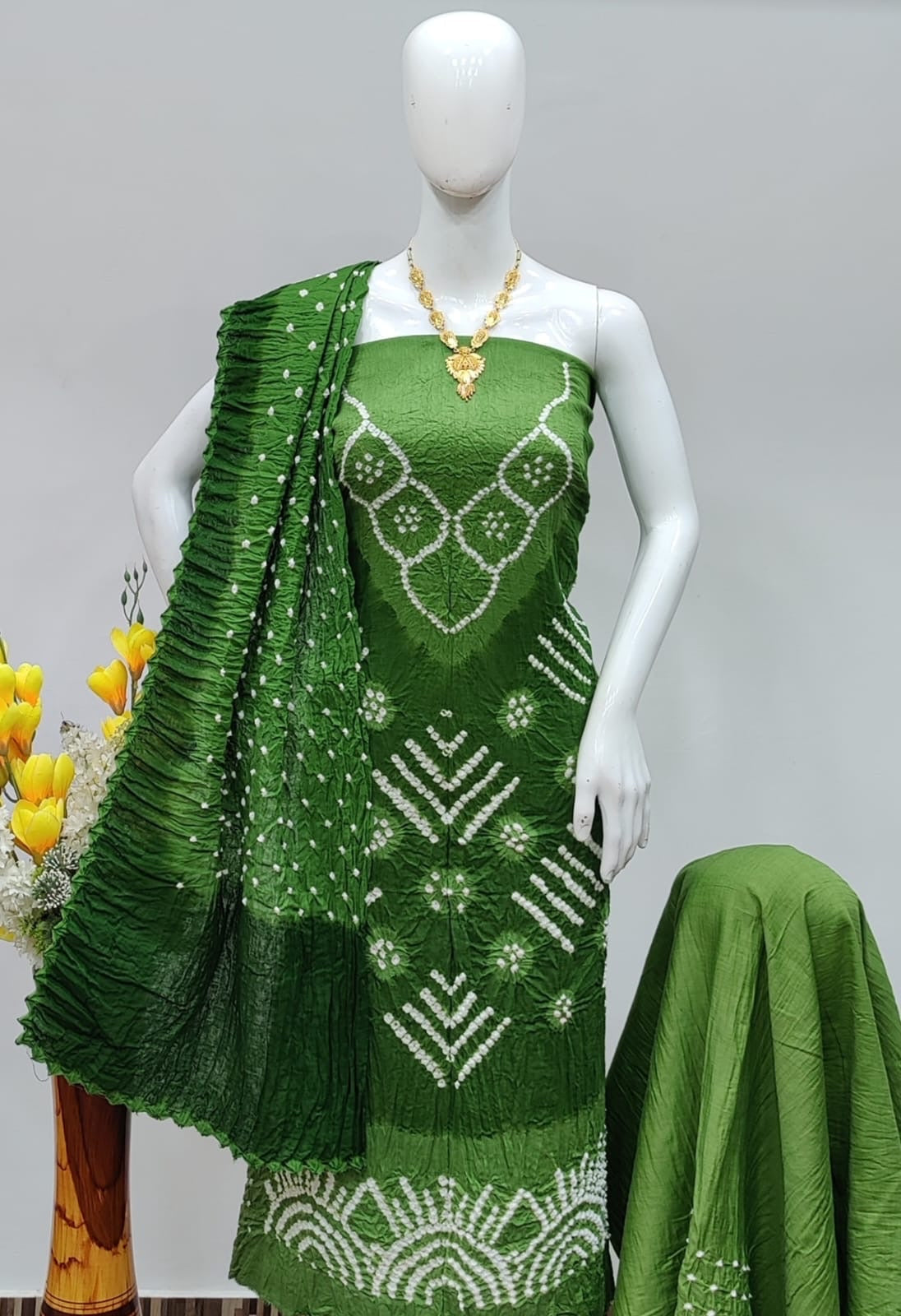 Hand Crafted Cotton Self Color Original Kutch Bandhani Dress Material (Unstitched)