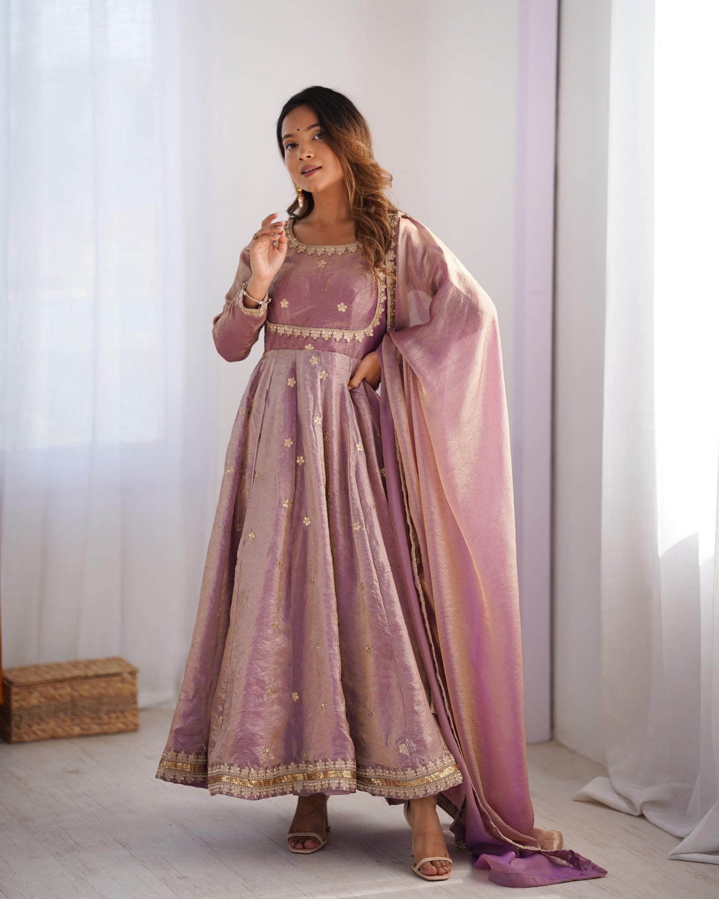 Fendi Silk Sequence Embroidery Work Gown Dupatta Pant Set