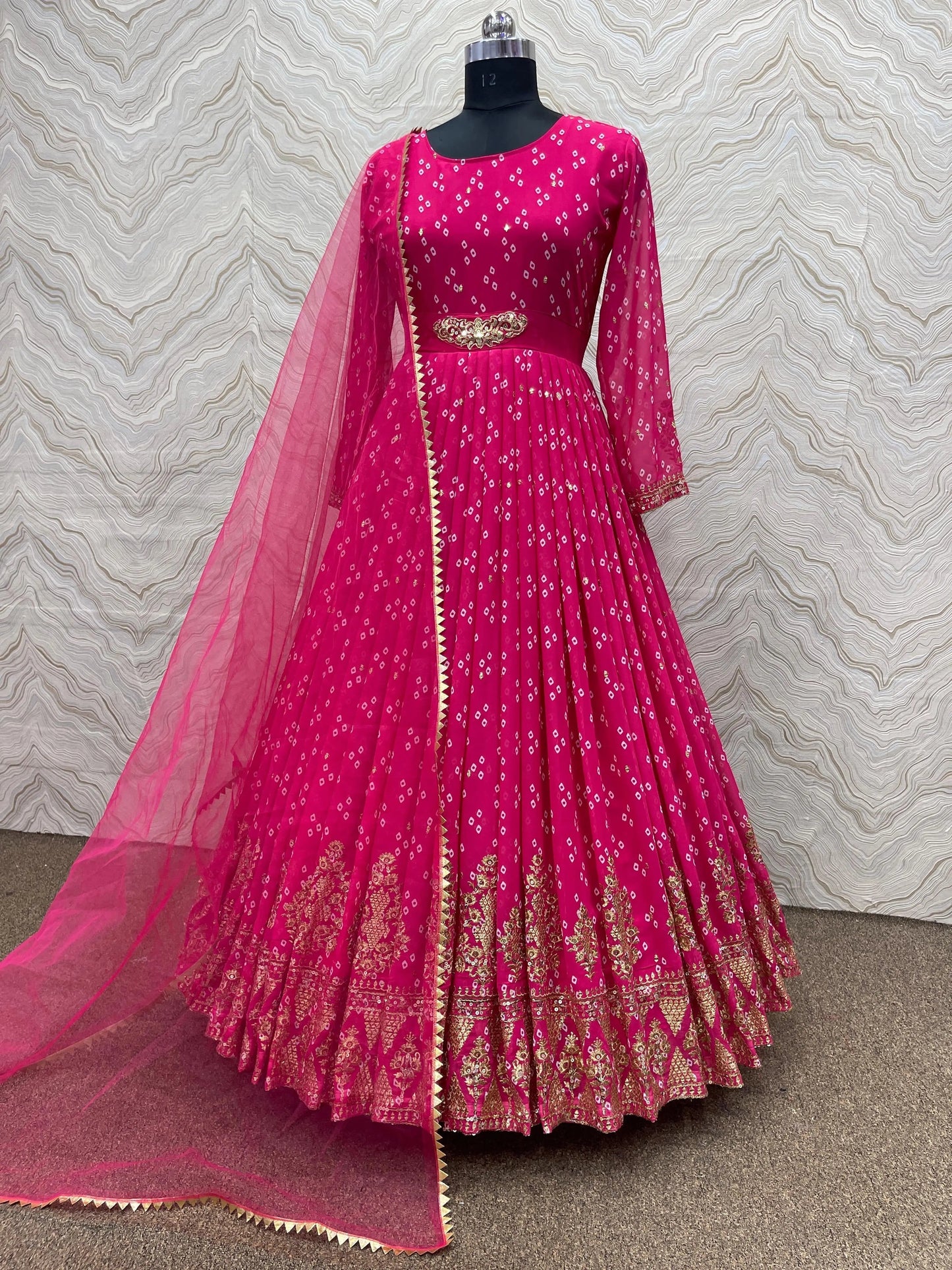 Faux Georgette Print with Embroidery work Womens Stitched Gown