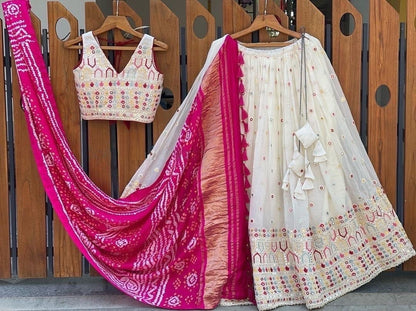 Gerogette Thread Embroidery work Designer Lehenga Choli Set ( Stitched)