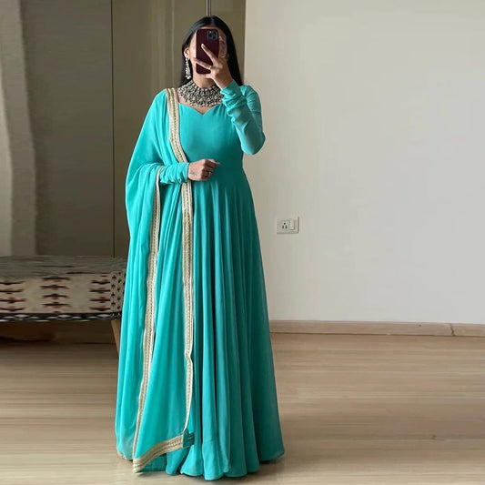 Georgette Attractive Gown Dupatta Set (Stitched)