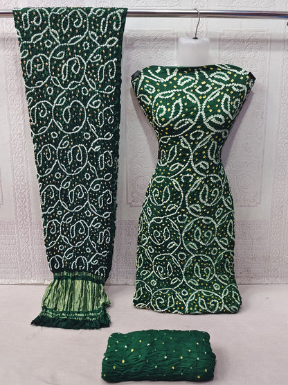 Modal Ghazi Silk barik Bandhej work Kutchi Bandhani Dress Material