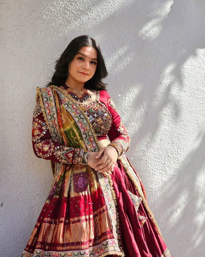 Designer Digital Print Mirror work Navratri Chaniya Choli