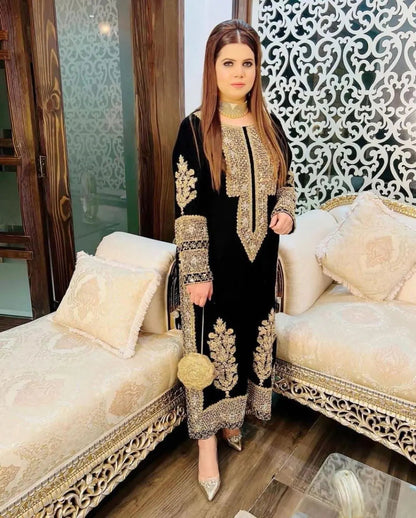 Georgette Heavy Sequence Work Pakistani Kurti Pant Set ( Stitched)