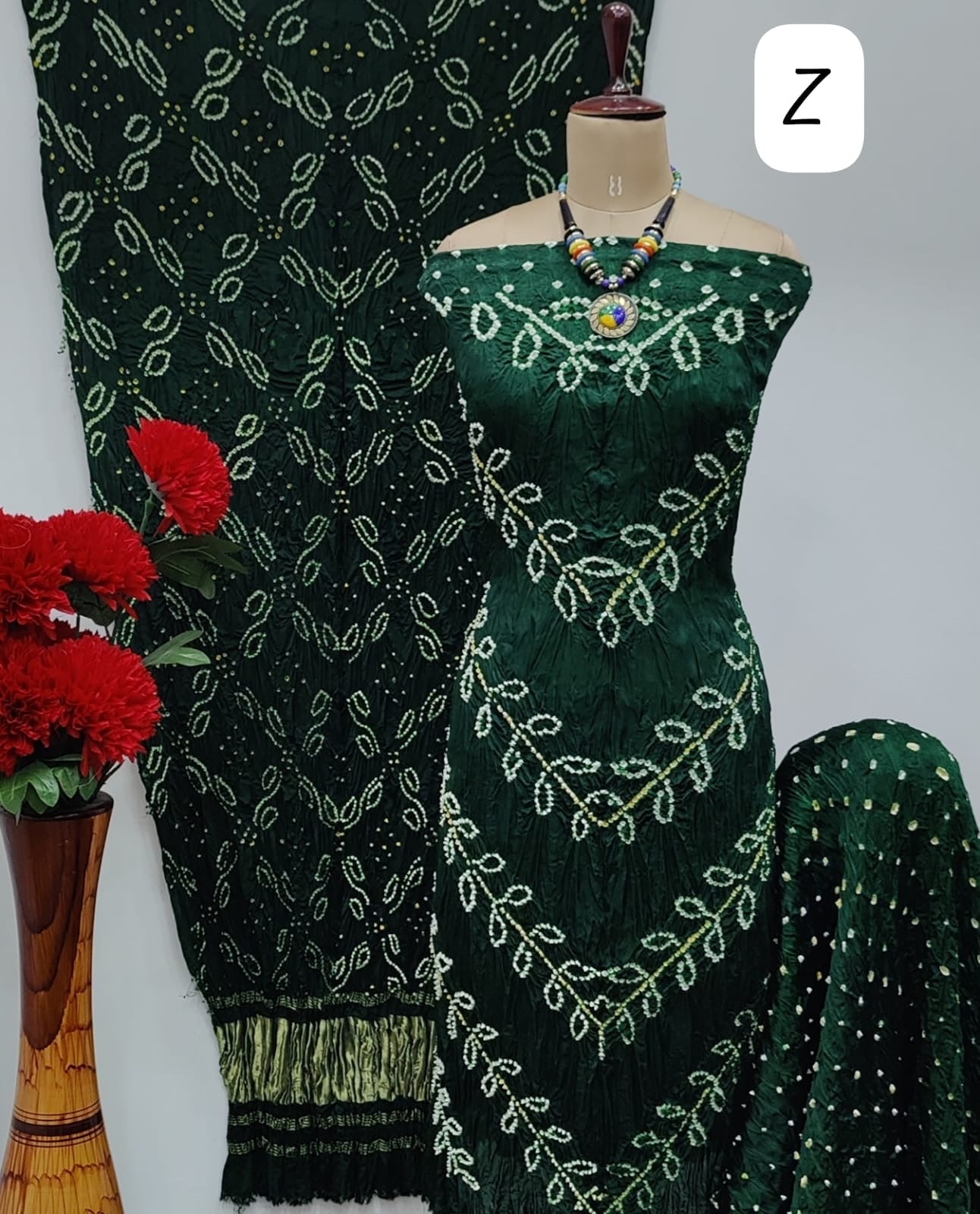 Modal Ghazi Silk Kutchi Bandhani Dress Material (Unstitched)