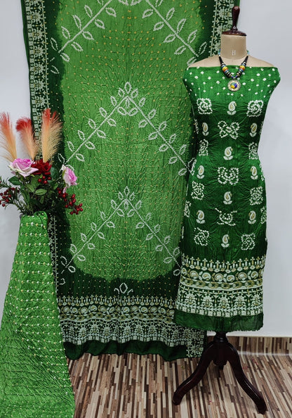 Ghazi Silk Lakhnavi Thread and Bandhani Work Bandhani Dress Material