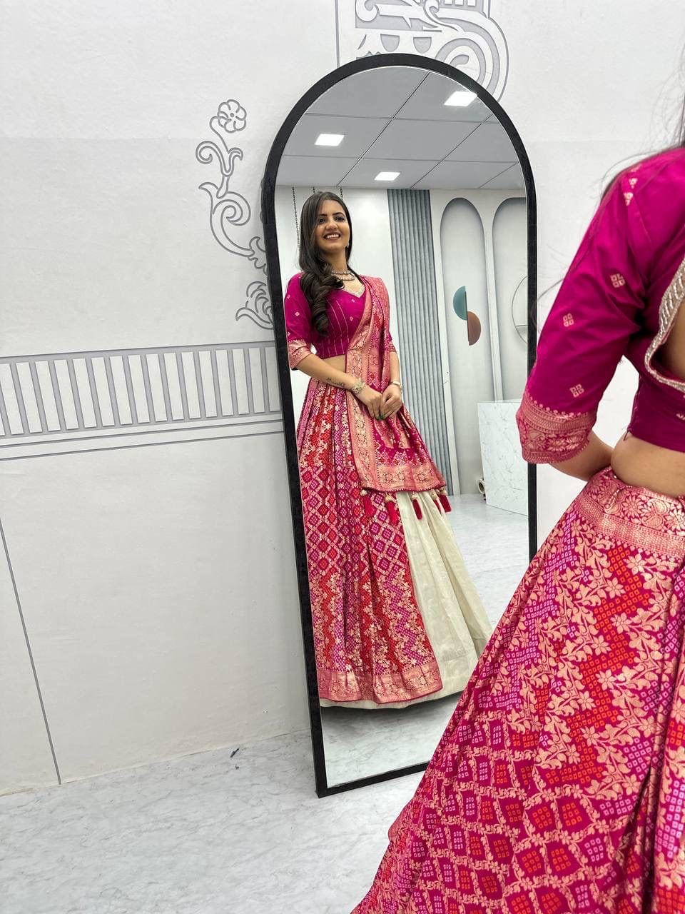 Jeckard Silk Moti Work Lace Lehenga Choli Dupatta Set