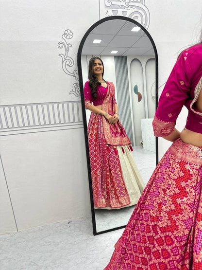Jeckard Silk Moti Work Lace Lehenga Choli Dupatta Set