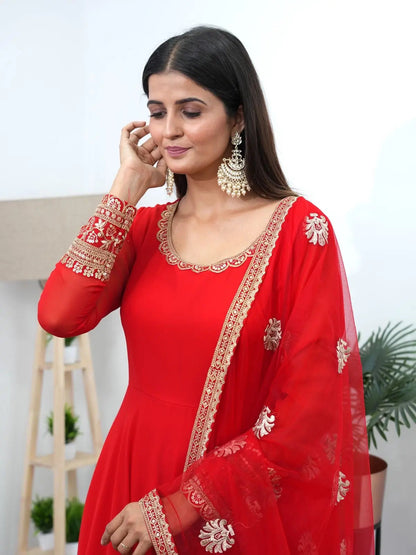 Elegant Red Gown Dupatta set for Karwachauth (Stitched)