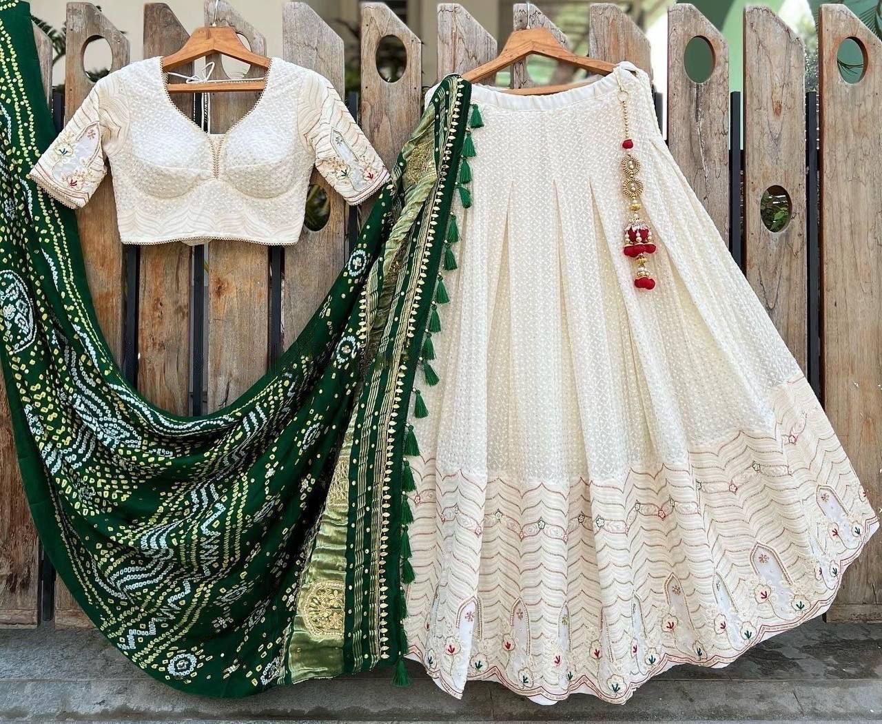 Gerogette Thread Embroidery work Designer Lehenga Choli Set ( Stitched)