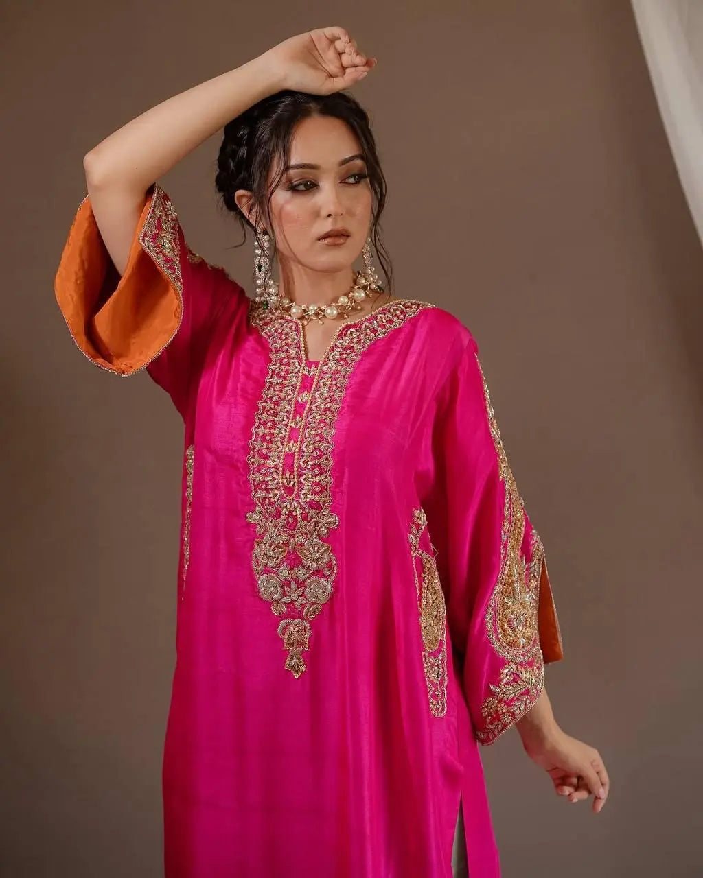 Heavy Chinon Sequence Embroidery work Kurti Palazzo Set (Stitched)