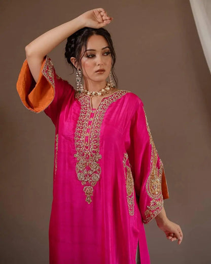 Heavy Chinon Sequence Embroidery work Kurti Palazzo Set (Stitched)