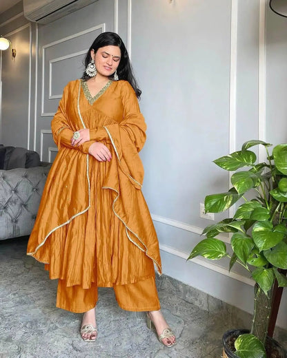Chinon Silk Alia Cut Ready to Wear Anarkali Gown